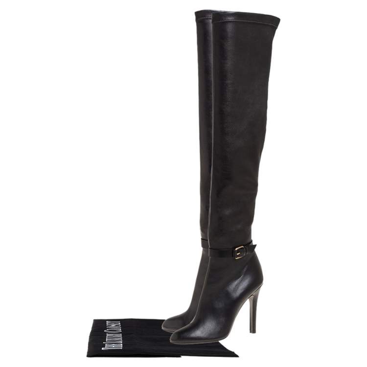 Pre Owned Jimmy Choo Black Leather Knee High Boots Size 40