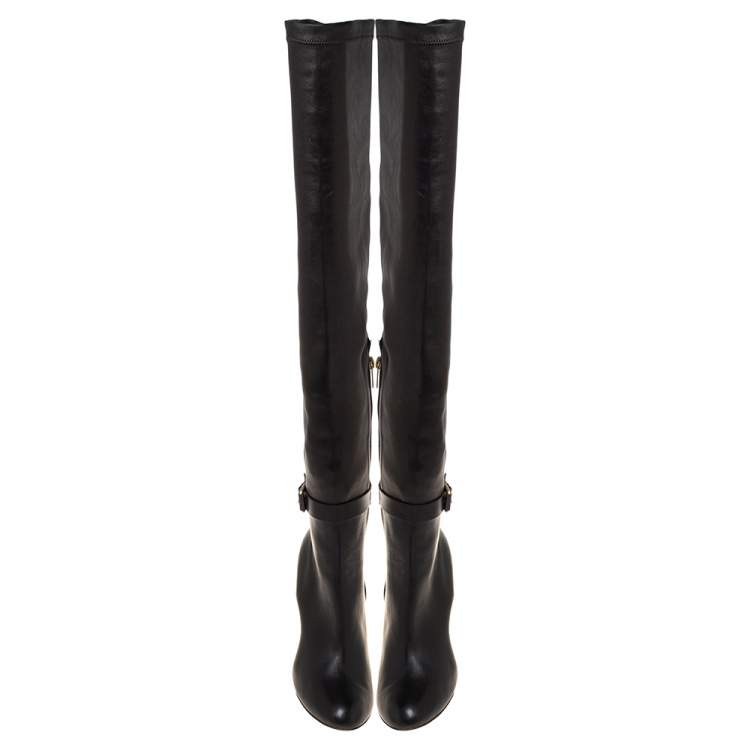 Pre Owned Jimmy Choo Black Leather Knee High Boots Size 40