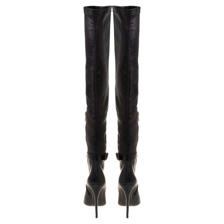 Pre Owned Jimmy Choo Black Leather Knee High Boots Size 40