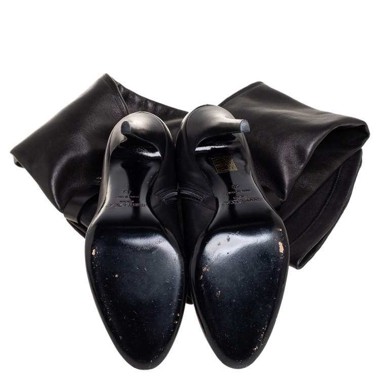 Pre Owned Jimmy Choo Black Leather Knee High Boots Size 40