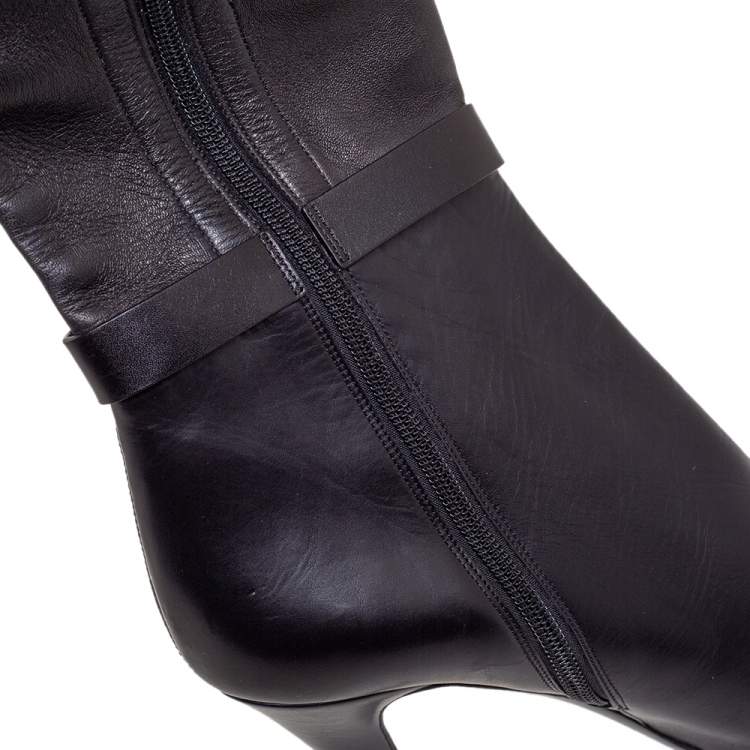 Pre Owned Jimmy Choo Black Leather Knee High Boots Size 40