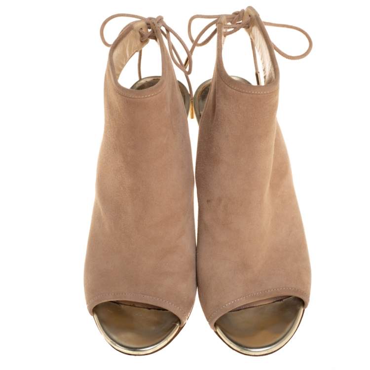 مملوكة مسبقًا Jimmy Choo Beige Suede  Froze Peep Toe Lace Up Ankle Booties Size 36