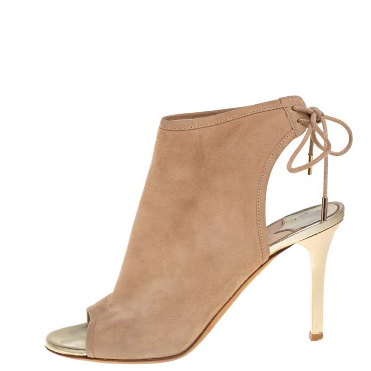 مملوكة مسبقًا Jimmy Choo Beige Suede  Froze Peep Toe Lace Up Ankle Booties Size 36
