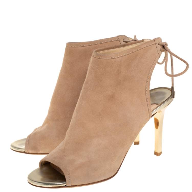 مملوكة مسبقًا Jimmy Choo Beige Suede  Froze Peep Toe Lace Up Ankle Booties Size 36