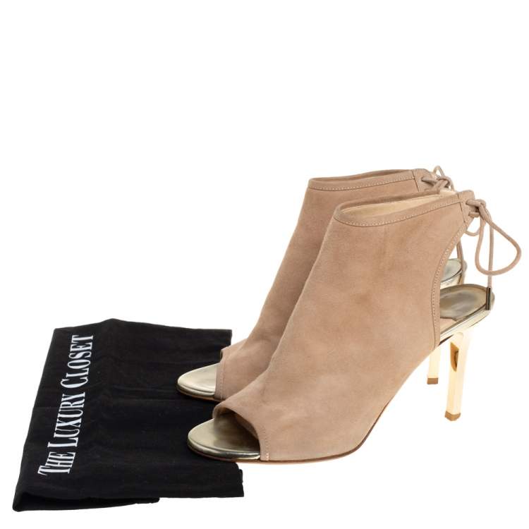 مملوكة مسبقًا Jimmy Choo Beige Suede  Froze Peep Toe Lace Up Ankle Booties Size 36