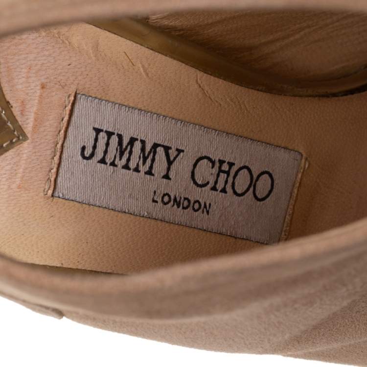 مملوكة مسبقًا Jimmy Choo Beige Suede  Froze Peep Toe Lace Up Ankle Booties Size 36