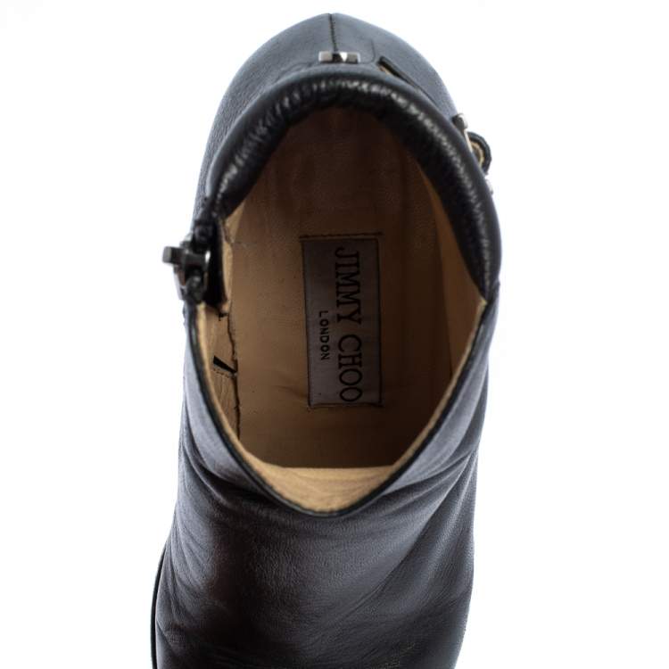 Pre Owned Jimmy Choo Black Leather Zipper Ankle Boots Size 35.5