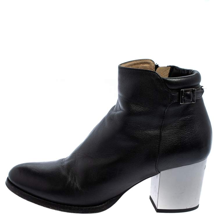 Pre Owned Jimmy Choo Black Leather Zipper Ankle Boots Size 35.5
