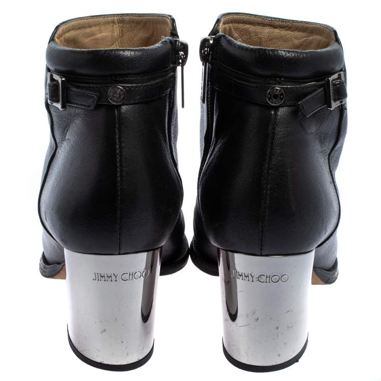 Pre Owned Jimmy Choo Black Leather Zipper Ankle Boots Size 35.5
