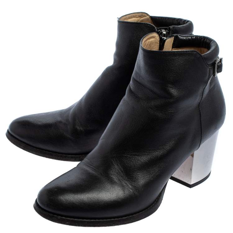 Pre Owned Jimmy Choo Black Leather Zipper Ankle Boots Size 35.5