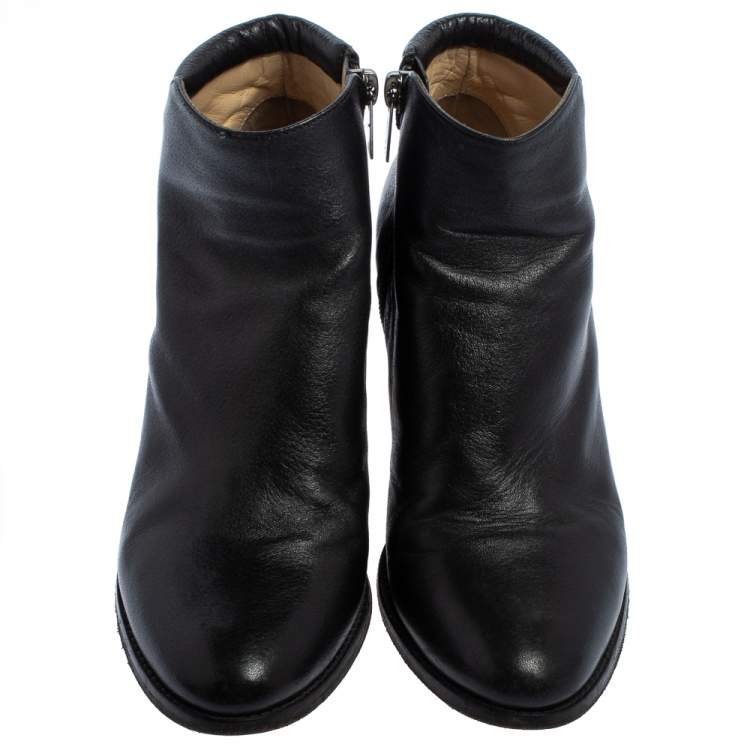 Pre Owned Jimmy Choo Black Leather Zipper Ankle Boots Size 35.5