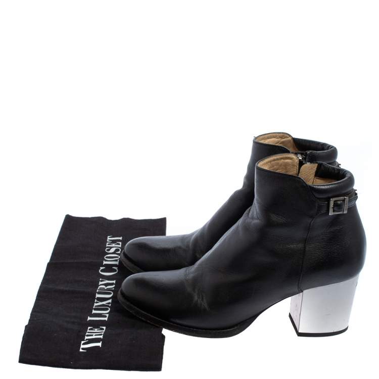 Pre Owned Jimmy Choo Black Leather Zipper Ankle Boots Size 35.5