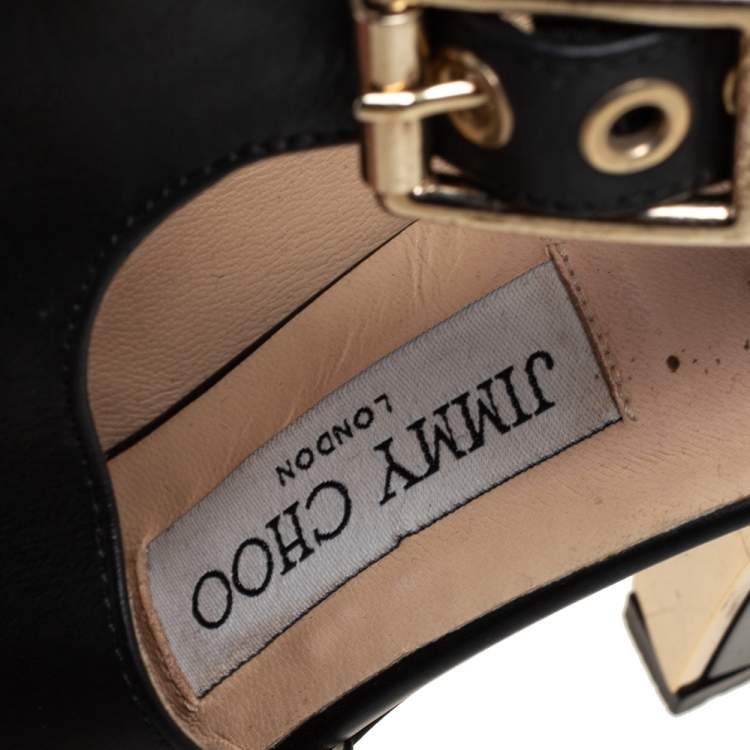 مملوكة مسبقًا Jimmy Choo Black Leather Belted Detail Open Toe Ankle Boots Size 35