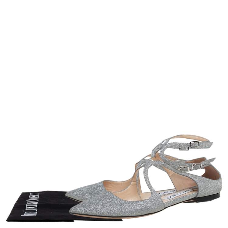 مملوكة مسبقًا Jimmy Choo Silver Glitter Lancer Flats Size 38.5