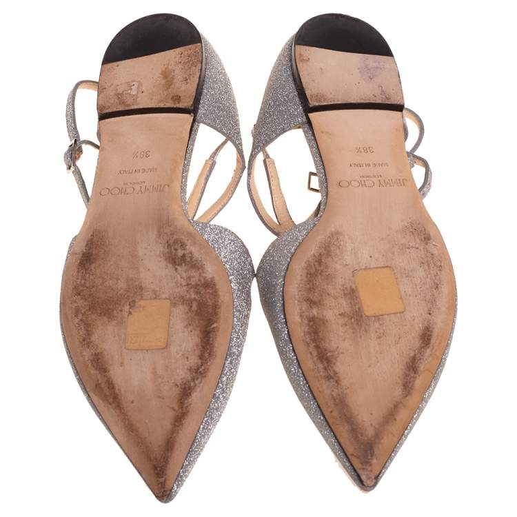 مملوكة مسبقًا Jimmy Choo Silver Glitter Lancer Flats Size 38.5