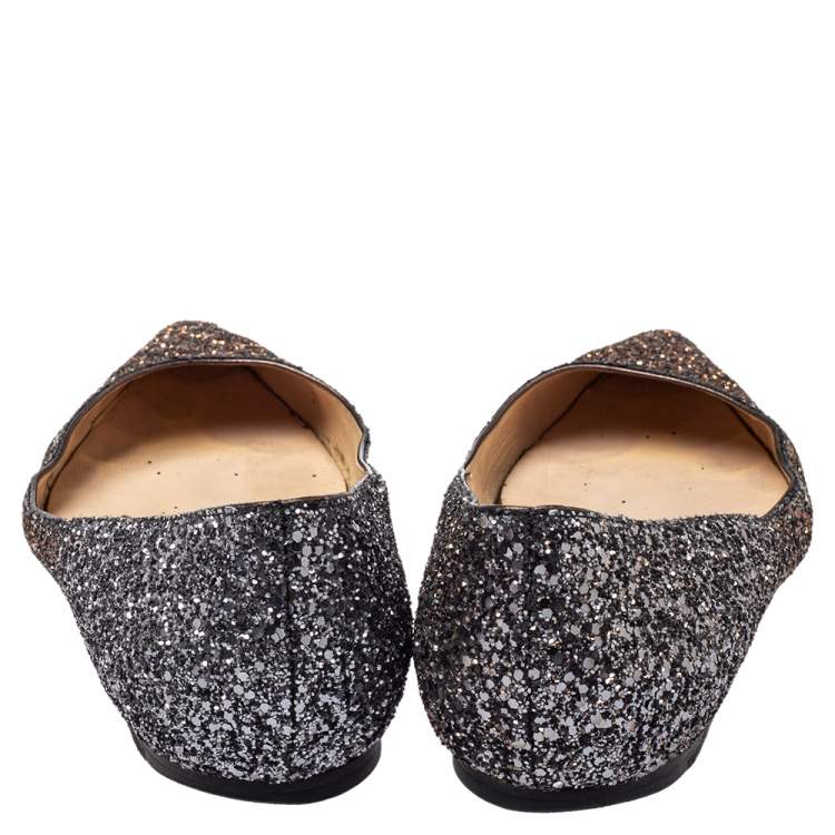 مملوكة مسبقًا Jimmy Choo Metallic Ombre Glitter Romy Pointed Toe Ballet Flats Size 