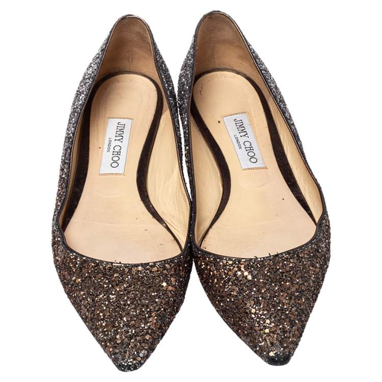 مملوكة مسبقًا Jimmy Choo Metallic Ombre Glitter Romy Pointed Toe Ballet Flats Size 