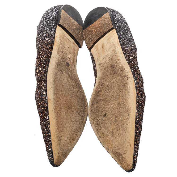 مملوكة مسبقًا Jimmy Choo Metallic Ombre Glitter Romy Pointed Toe Ballet Flats Size 