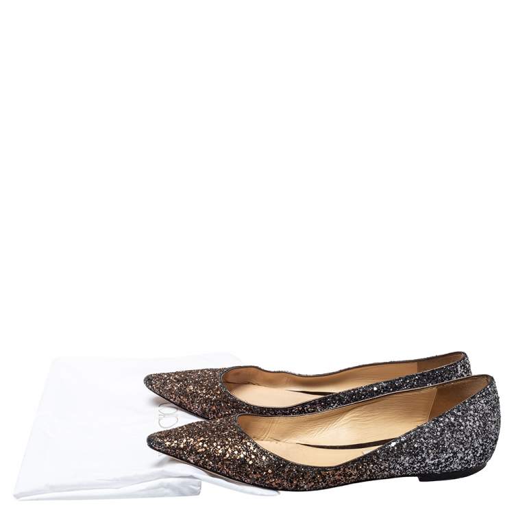 مملوكة مسبقًا Jimmy Choo Metallic Ombre Glitter Romy Pointed Toe Ballet Flats Size 