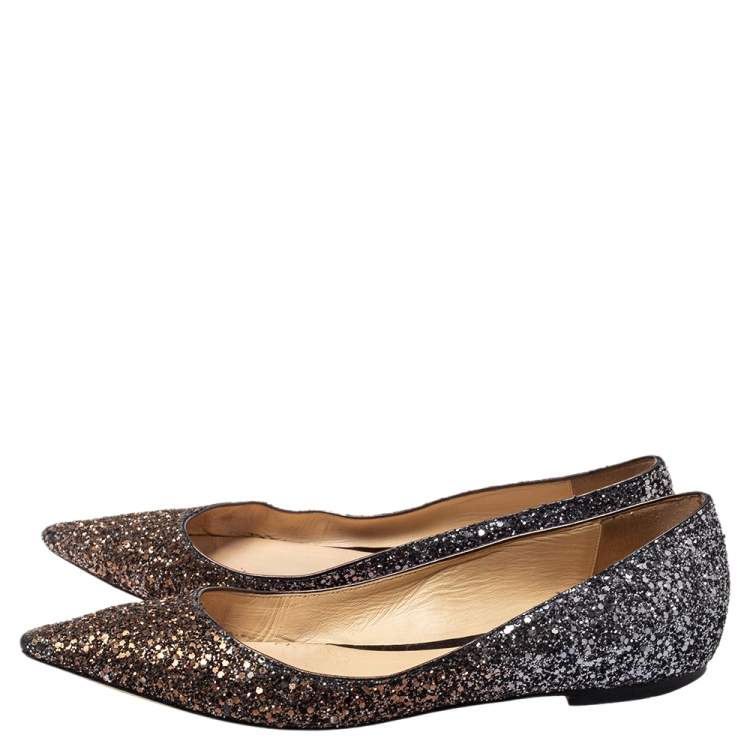 مملوكة مسبقًا Jimmy Choo Metallic Ombre Glitter Romy Pointed Toe Ballet Flats Size 