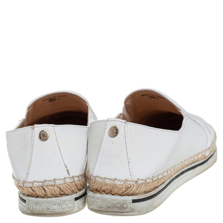 Pre Owned Jimmy Choo White Patent Leather Dawn Espadrille Loafers Size 38.5