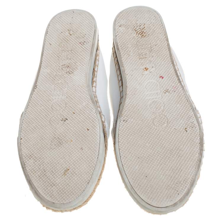 Pre Owned Jimmy Choo White Patent Leather Dawn Espadrille Loafers Size 38.5