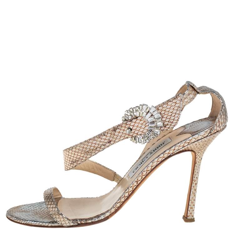 Pre Owned Jimmy Choo Gold Snakeskin Open Toe Sandals Size 39.5