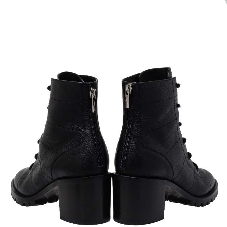 Pre Owned Jimmy Choo Black Leather Cruz Crystal Embellished  Combat Boots Size 38