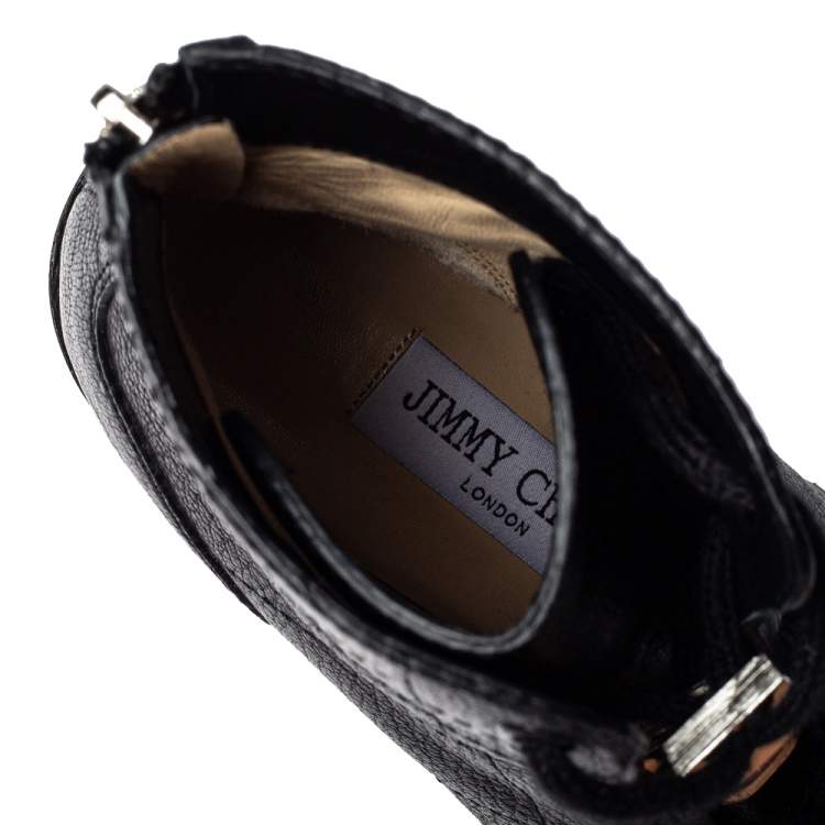 Pre Owned Jimmy Choo Black Leather Cruz Crystal Embellished  Combat Boots Size 38