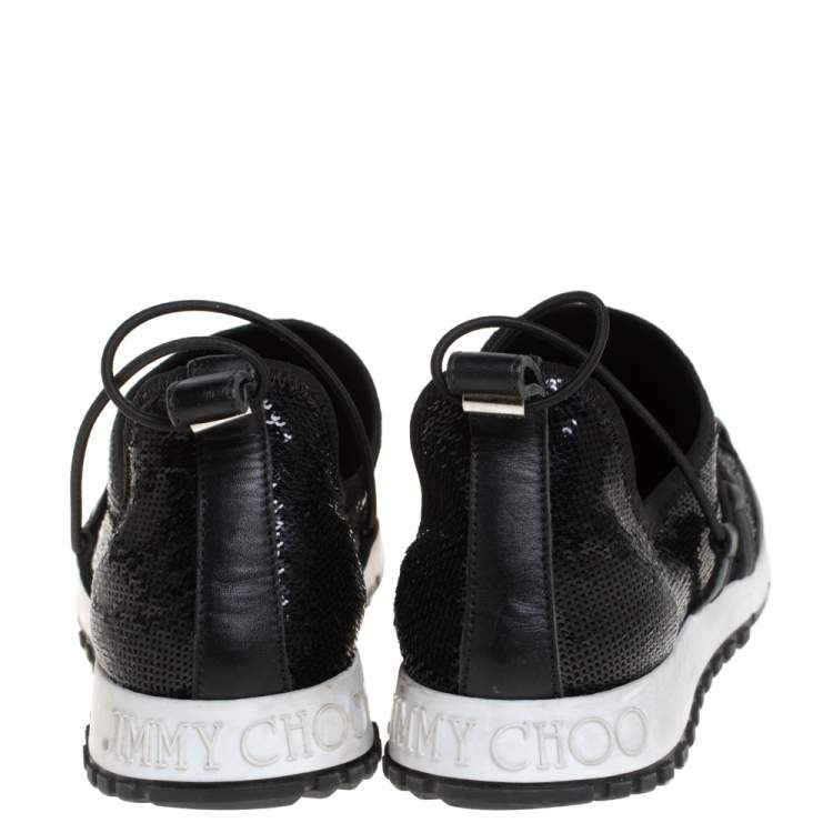 Pre Owned Jimmy Choo Black Leather And Sequin Andrea Sneakers Size 41