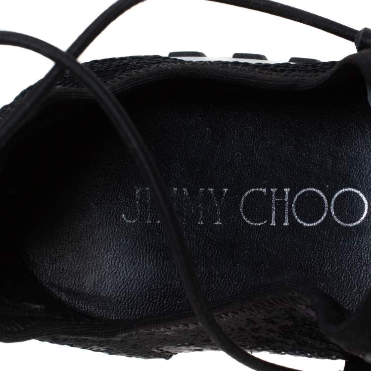 Pre Owned Jimmy Choo Black Leather And Sequin Andrea Sneakers Size 41