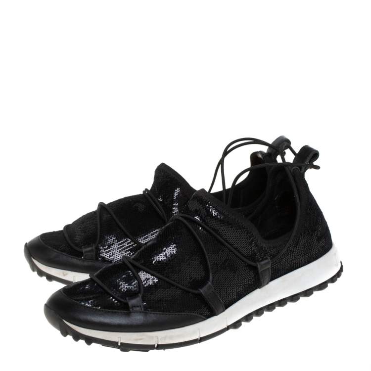 Pre Owned Jimmy Choo Black Leather And Sequin Andrea Sneakers Size 41