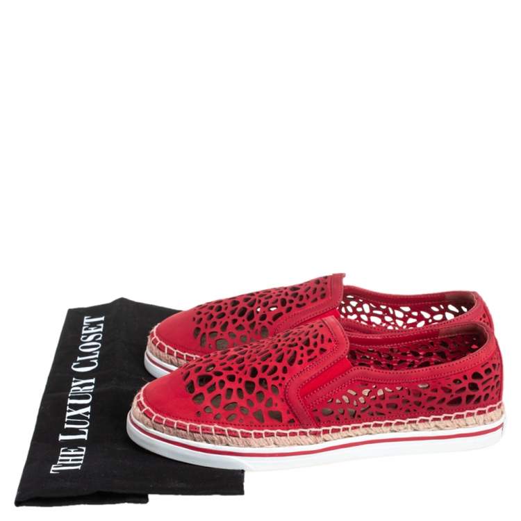 Pre Owned Jimmy Choo Red Laser Cut Nubuck Espadrilles Sneakers Size 38