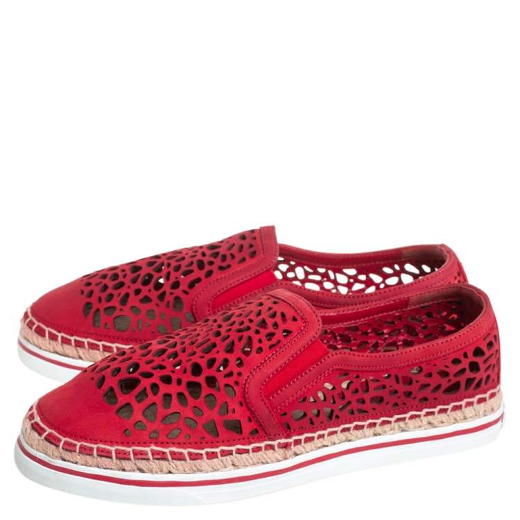 Pre Owned Jimmy Choo Red Laser Cut Nubuck Espadrilles Sneakers Size 38
