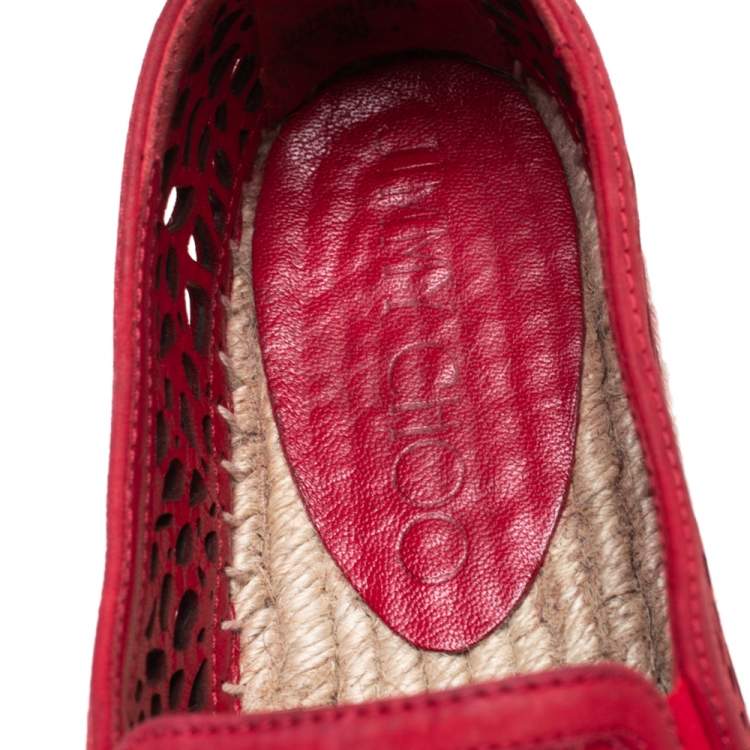 Pre Owned Jimmy Choo Red Laser Cut Nubuck Espadrilles Sneakers Size 38