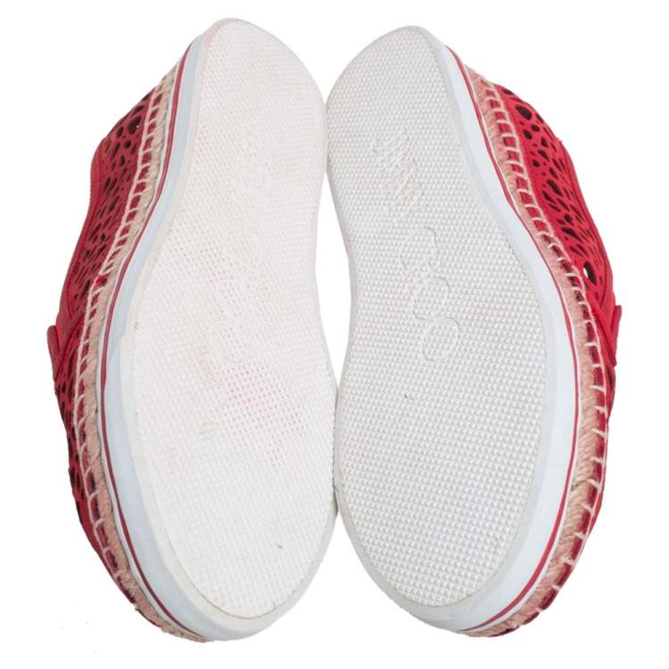 Pre Owned Jimmy Choo Red Laser Cut Nubuck Espadrilles Sneakers Size 38