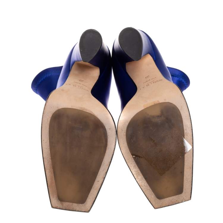 Pre Owned Jimmy Choo Blue Satin Closed Square Toe Boots Size 39