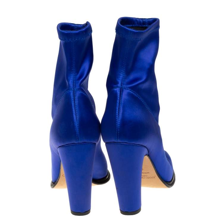 Pre Owned Jimmy Choo Blue Satin Closed Square Toe Boots Size 39