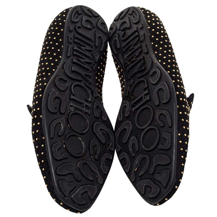 Pre Owned Jimmy Choo Black Suede Studded Loafers Size 38