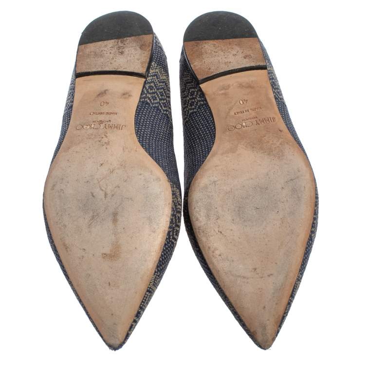 مملوكة مسبقًا Jimmy Choo Blue Woven Fabric Attila Ballet Flat Size 40