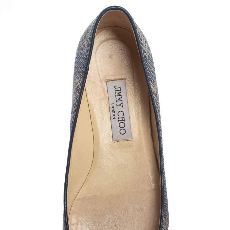 مملوكة مسبقًا Jimmy Choo Blue Woven Fabric Attila Ballet Flat Size 40
