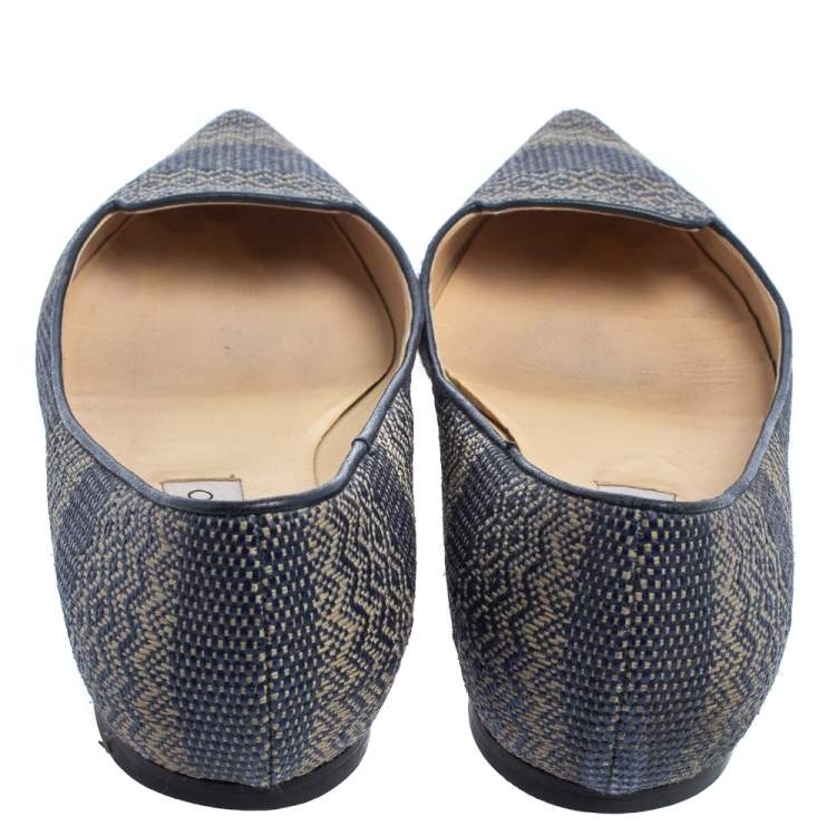 مملوكة مسبقًا Jimmy Choo Blue Woven Fabric Attila Ballet Flat Size 40