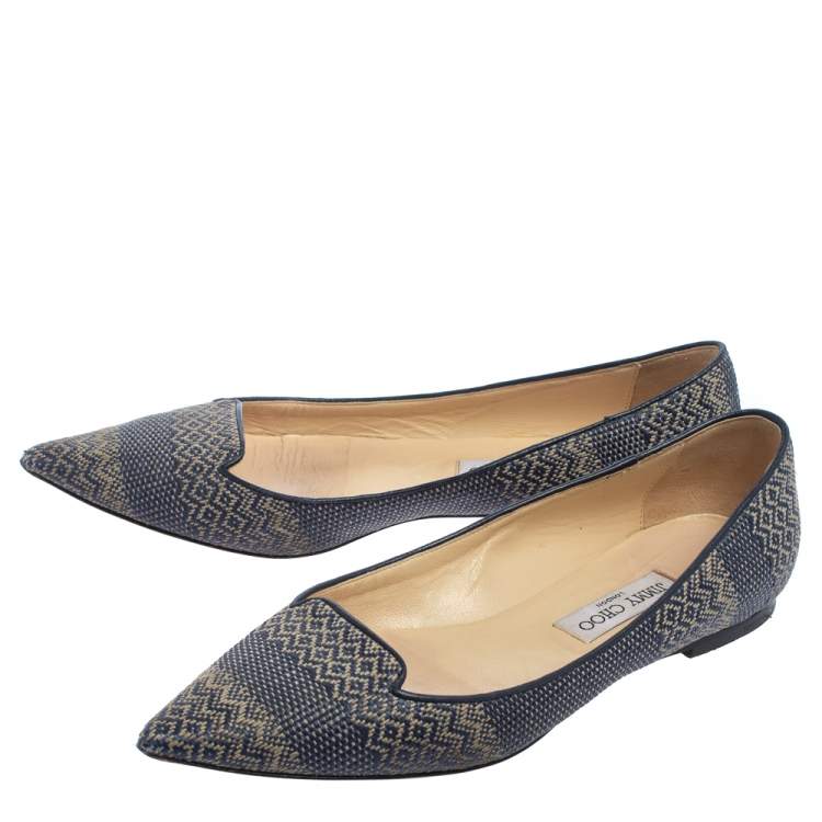 مملوكة مسبقًا Jimmy Choo Blue Woven Fabric Attila Ballet Flat Size 40