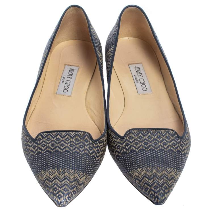 مملوكة مسبقًا Jimmy Choo Blue Woven Fabric Attila Ballet Flat Size 40