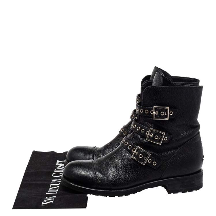 Pre Owned Jimmy Choo Black Leather Rivets Ankle Boots Size 35.5
