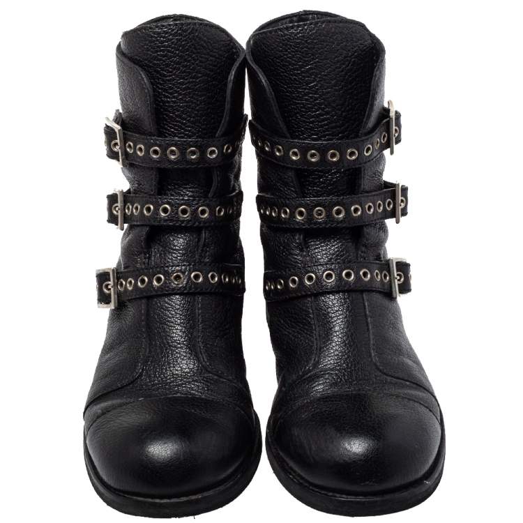 Pre Owned Jimmy Choo Black Leather Rivets Ankle Boots Size 35.5