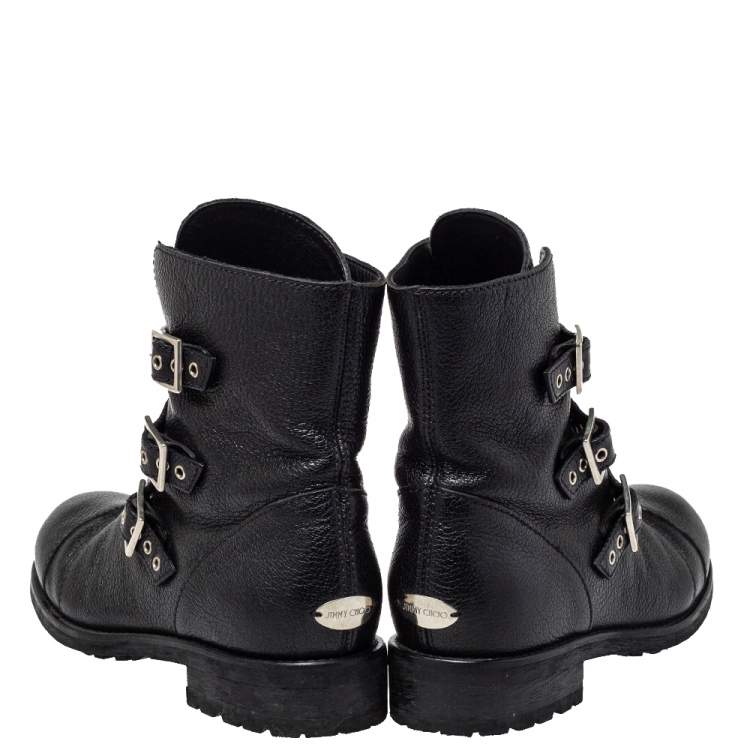 Pre Owned Jimmy Choo Black Leather Rivets Ankle Boots Size 35.5