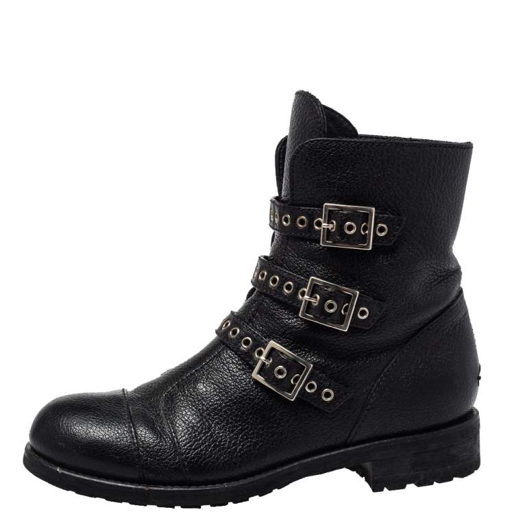 Pre Owned Jimmy Choo Black Leather Rivets Ankle Boots Size 35.5
