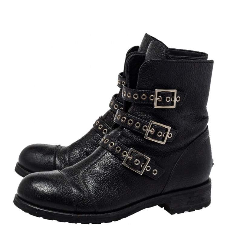 Pre Owned Jimmy Choo Black Leather Rivets Ankle Boots Size 35.5