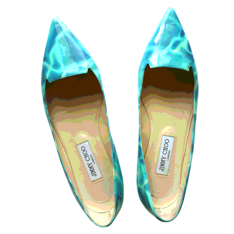 Pre Owned Jimmy Choo Blue/White Patent Leather Avril Pointed Toe Flats Size EU 39.5